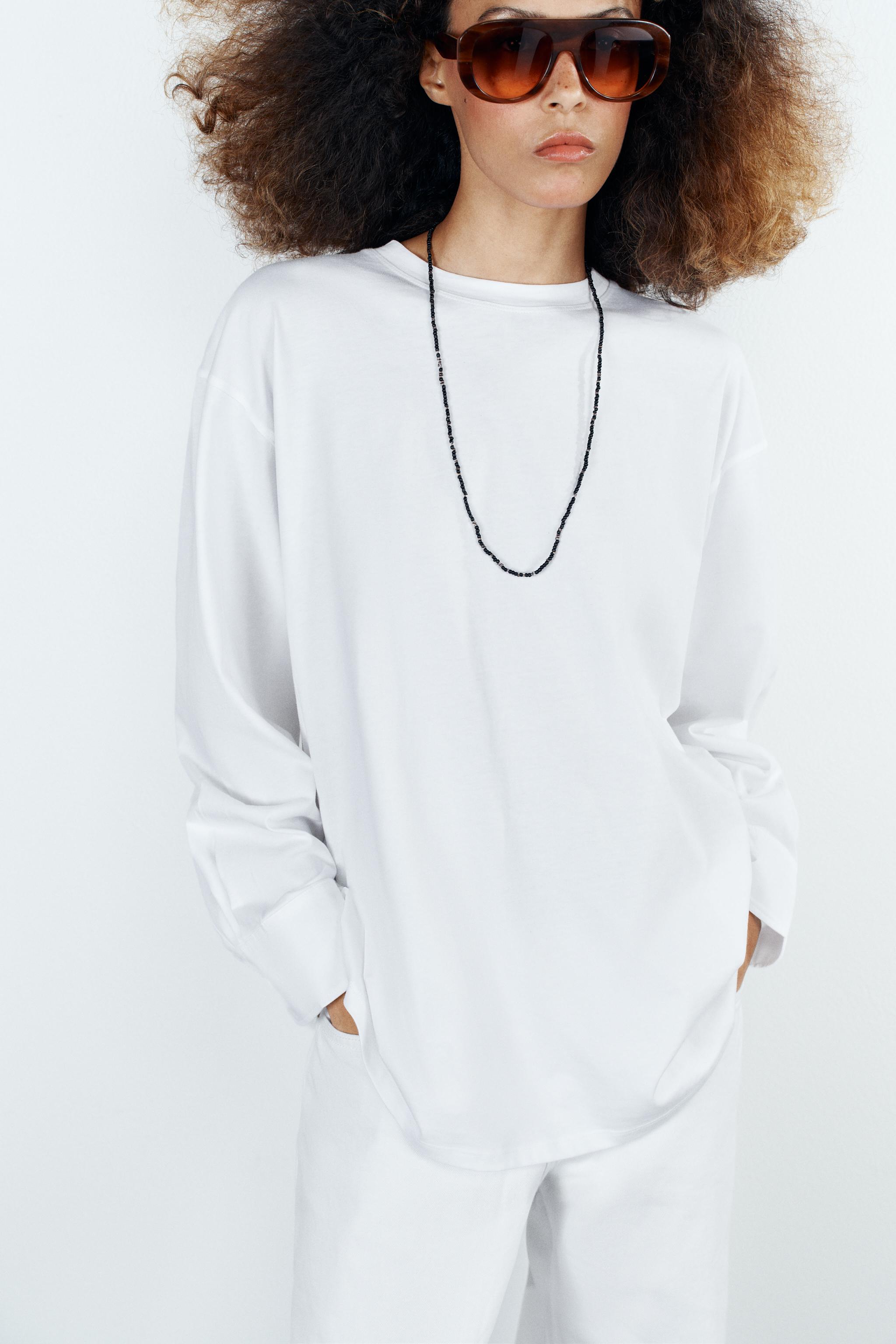 T-SHIRT EN MATIÈRES VARIÉES À MANCHES LONGUES